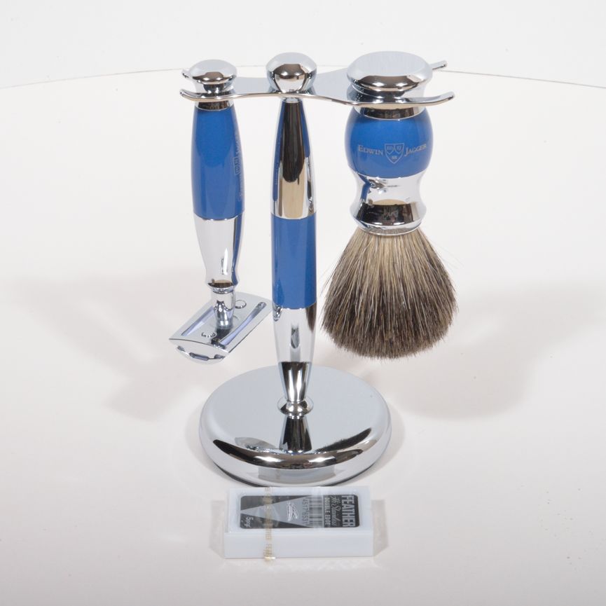 Edwin Jagger DE Safety Razor Brush and stand chrome plated