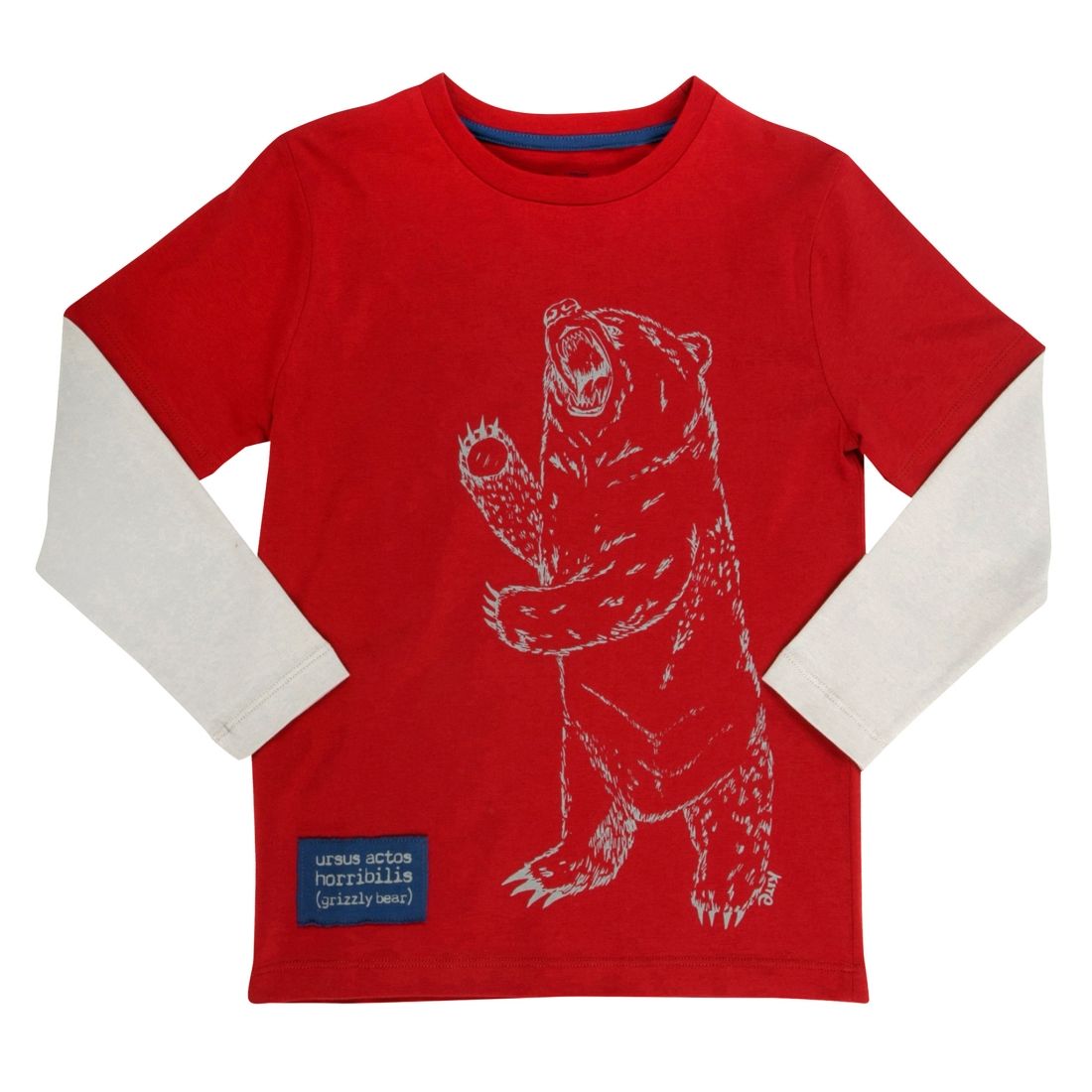 Kite Long Sleeved Tee Shirt Boys Grizzly Bear Red