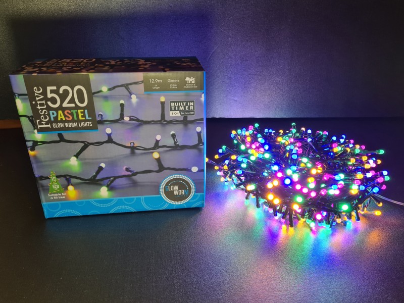 Festive Glow Worm Lights 520LEDs Pastel