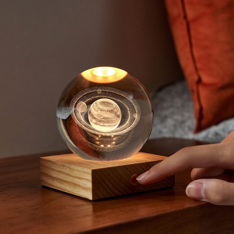 Gingko Amber Crystal Ball Night Light Saturn