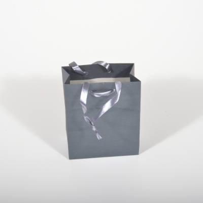 glitzy gift bag 15 x 12 x 6cm metalic slate grey with ribbon handles