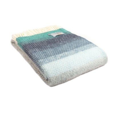 tweedmill pure new wool throw ombre seaside blue