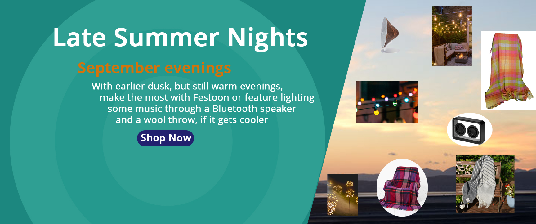 September evenings outdoor lights warm throws